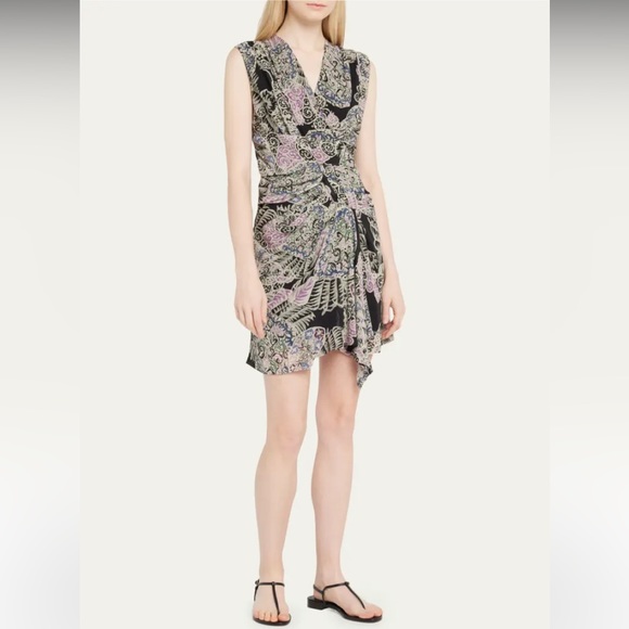 NWT IRO PARIS Rolina Twist Front Draped Printed Sleeveless SILK Mini Dress 36 - Picture 8 of 13